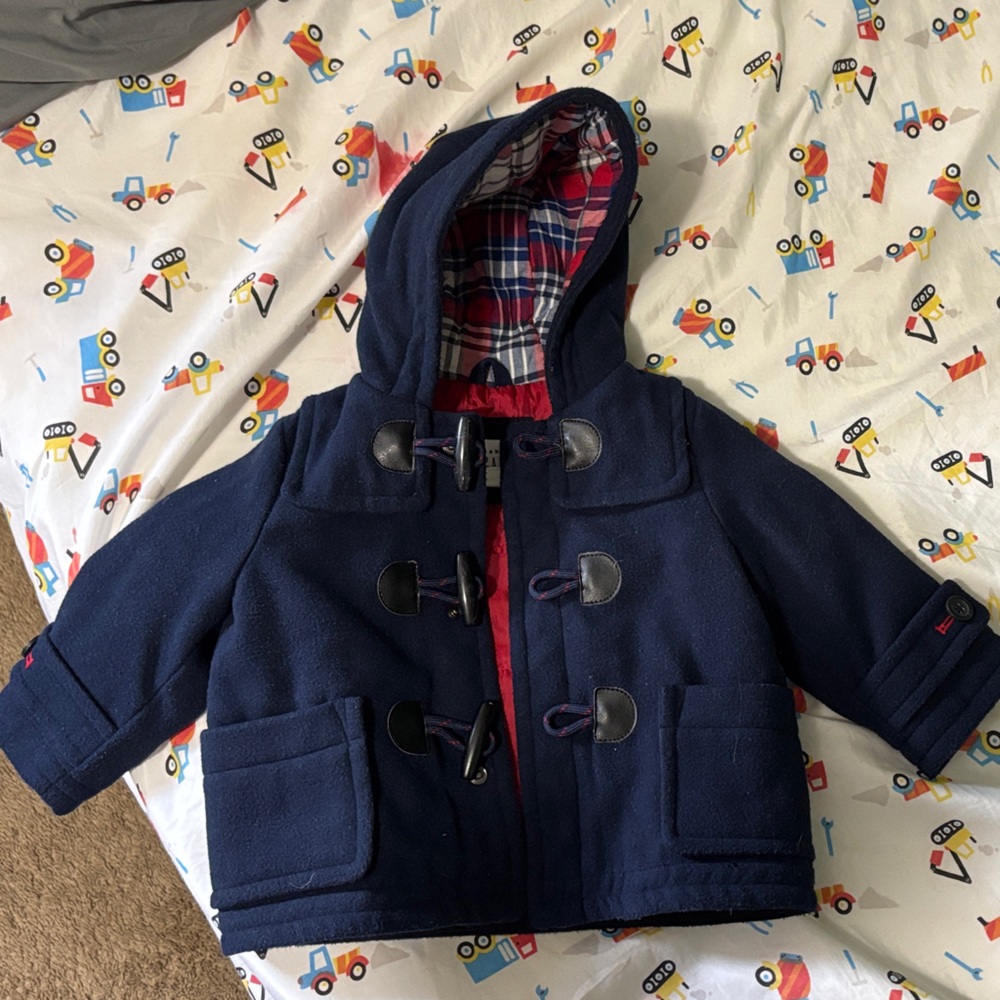 GAP Kids Navy Pea Coat with Plaid Lining